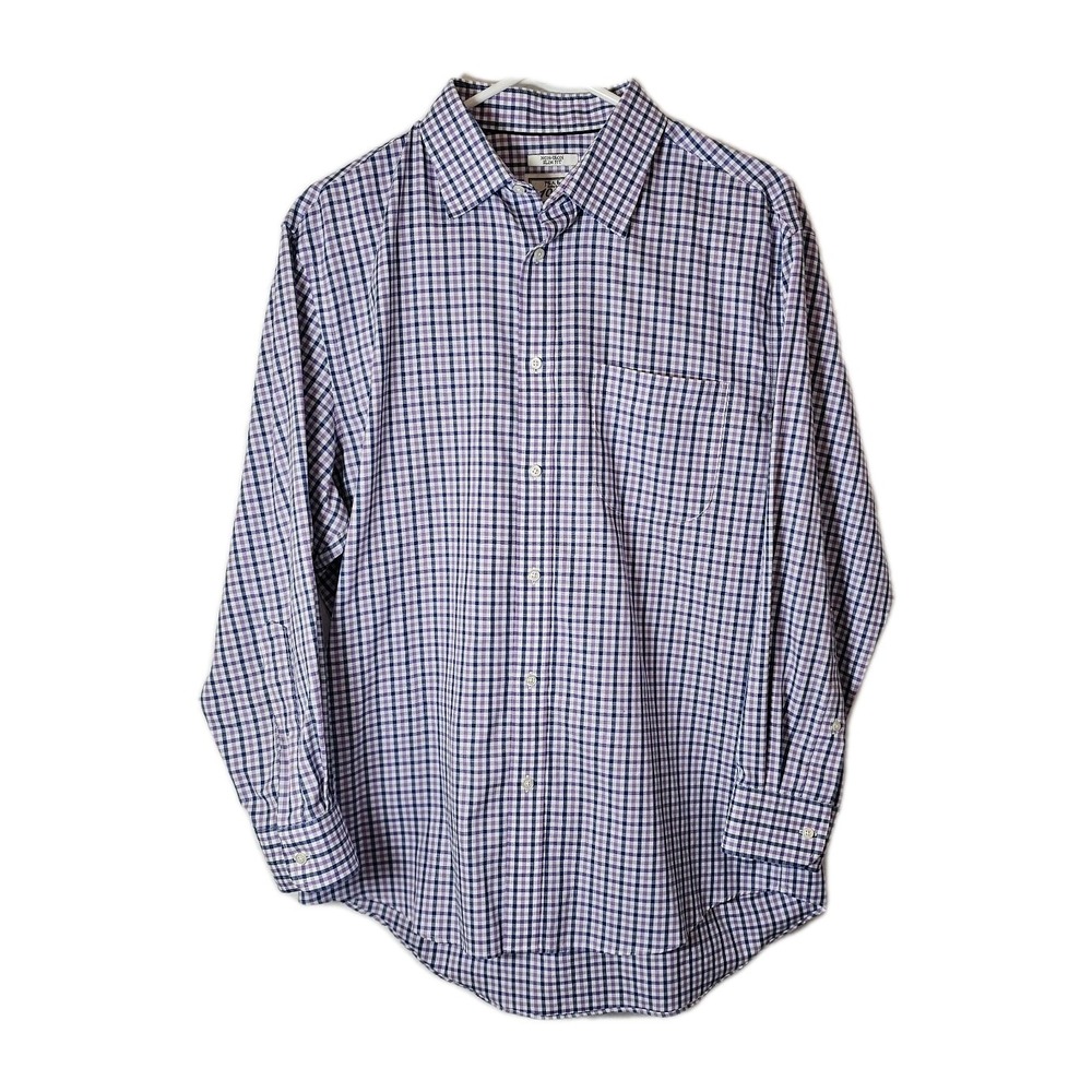 Jos. A. Bank 1905 Mens 16 1/2 32 Slim Fit Stretch Dress Shirt  Blue Purple Plaid